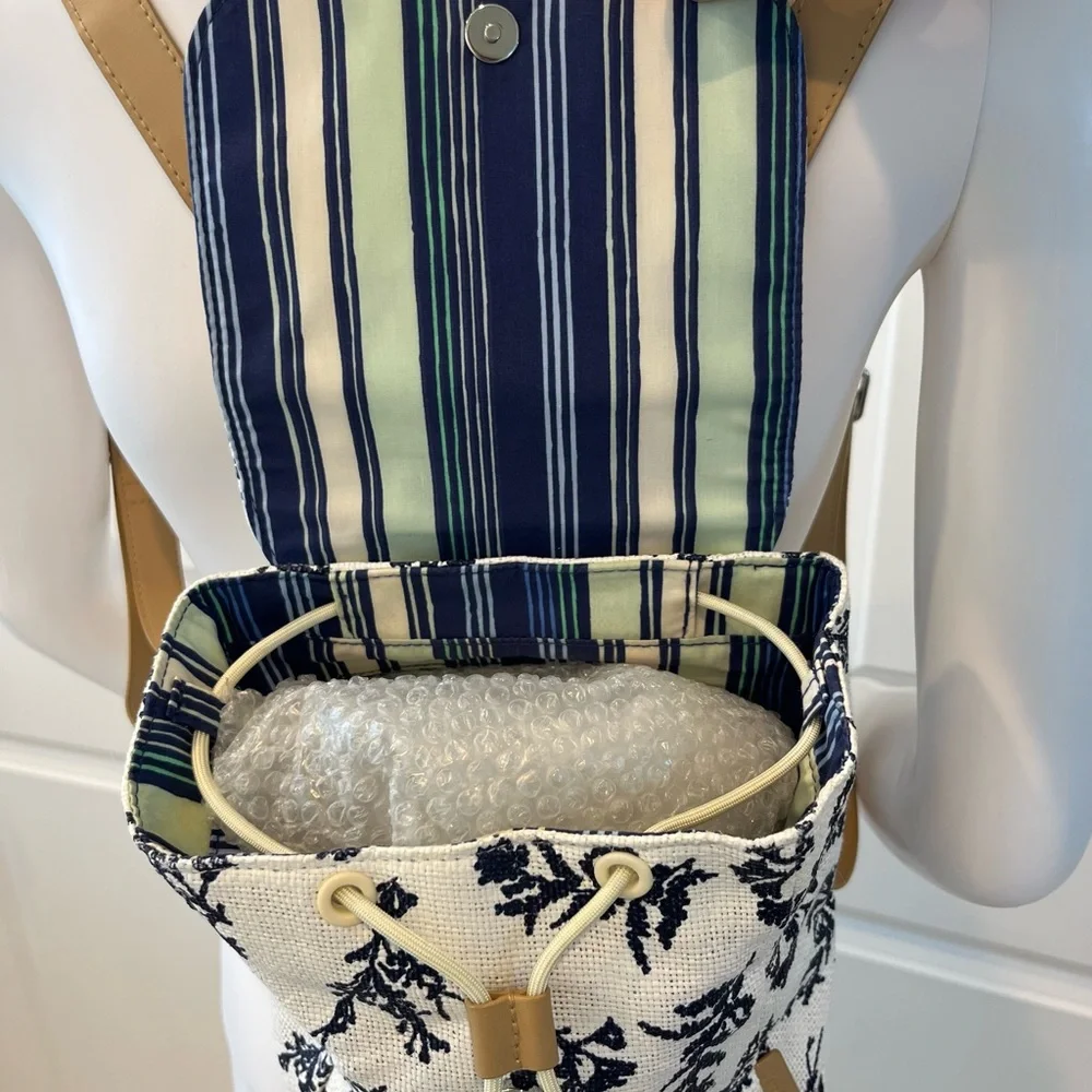 Vera Bradley women’s straw mini backpack purse in adrift coral blue - Picture 3 of 7
